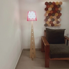 Bevel Wooden Floor Lamp with Beige Base and Red Printed Fabric Lampshade garden LED light