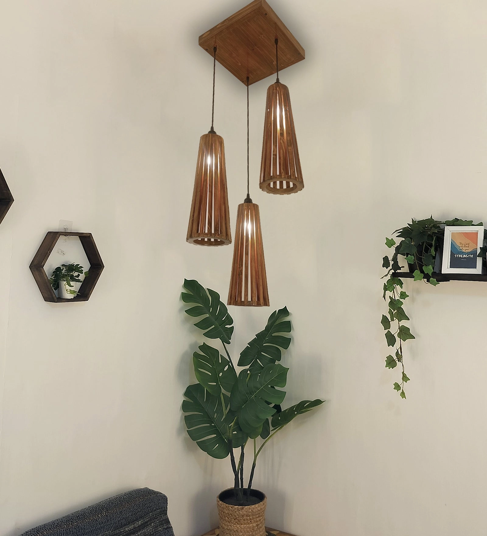 Billet Brown Wooden Cluster Hanging Lamp (BULB NOT INCLUDED) contemporary ceiling fixture