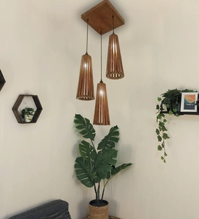Billet Brown Wooden Cluster Hanging Lamp (BULB NOT INCLUDED) contemporary ceiling fixture