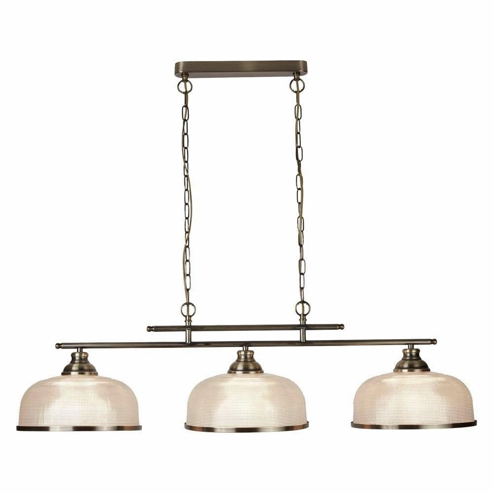 Bistro II 3 Light Brass Bar Pendant - Holophane Glass Shades simple ceiling design light