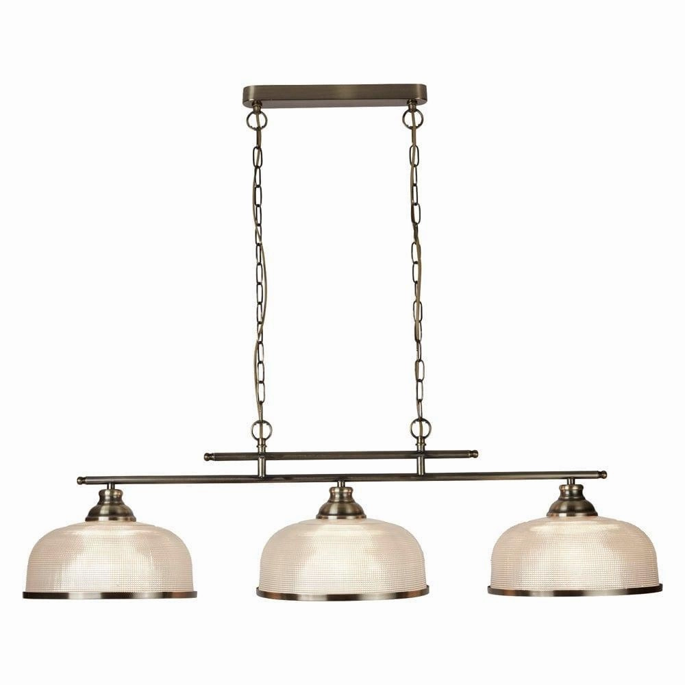 Bistro II 3 Light Brass Bar Pendant - Holophane Glass Shades modern ceiling lamp