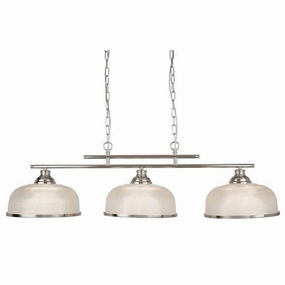 Bistro II 3 Light Silver Bar Pendant - Holophane Glass Shades minimalist ceiling light