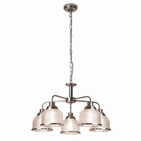 Bistro II 5 Light Silver Pendant - Holophane Glass Shades minimalist ceiling light