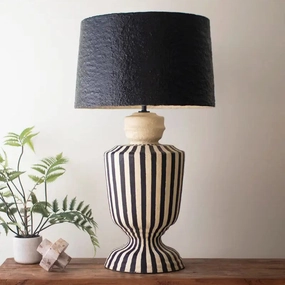 Black & White Paper Mache Lamp with Black Shade rechargeable bedside light