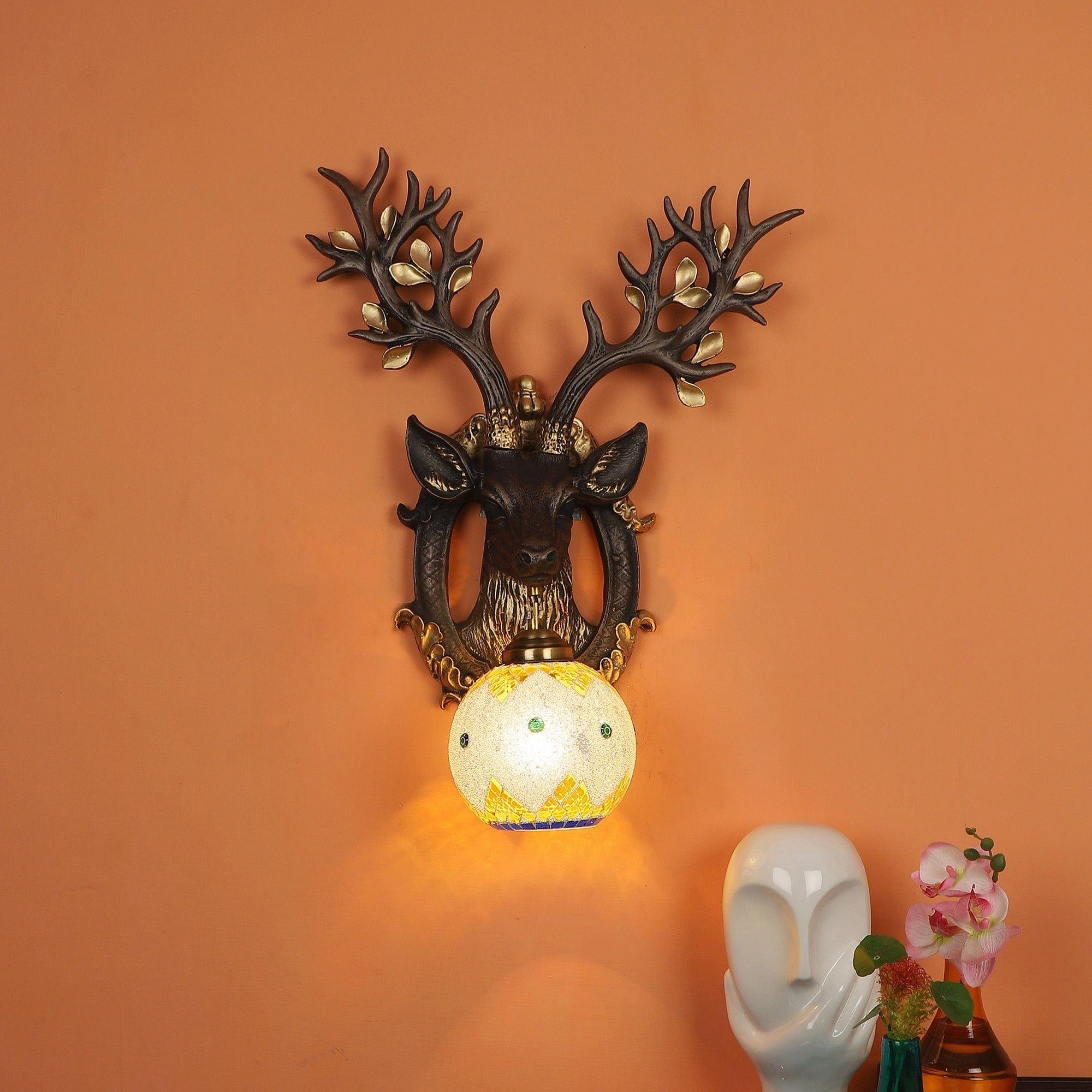 Black and Gold Wood Multicolor beautiful Reindeer design Wall Lights vintage desk lamp