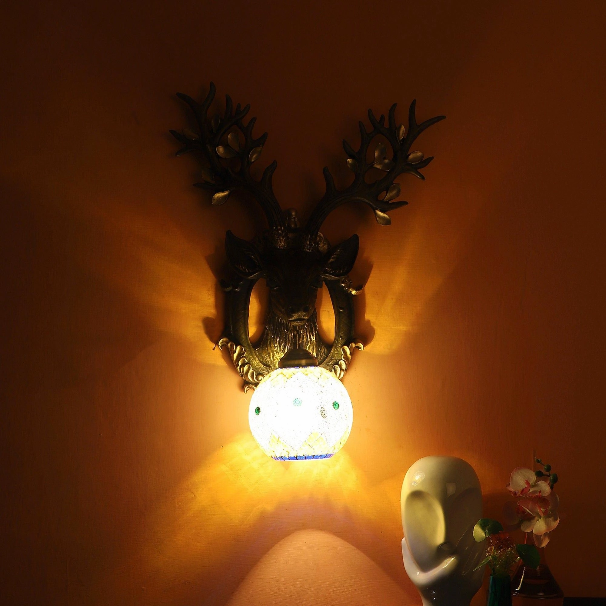 Black and Gold Wood Multicolor beautiful Reindeer design Wall Lights