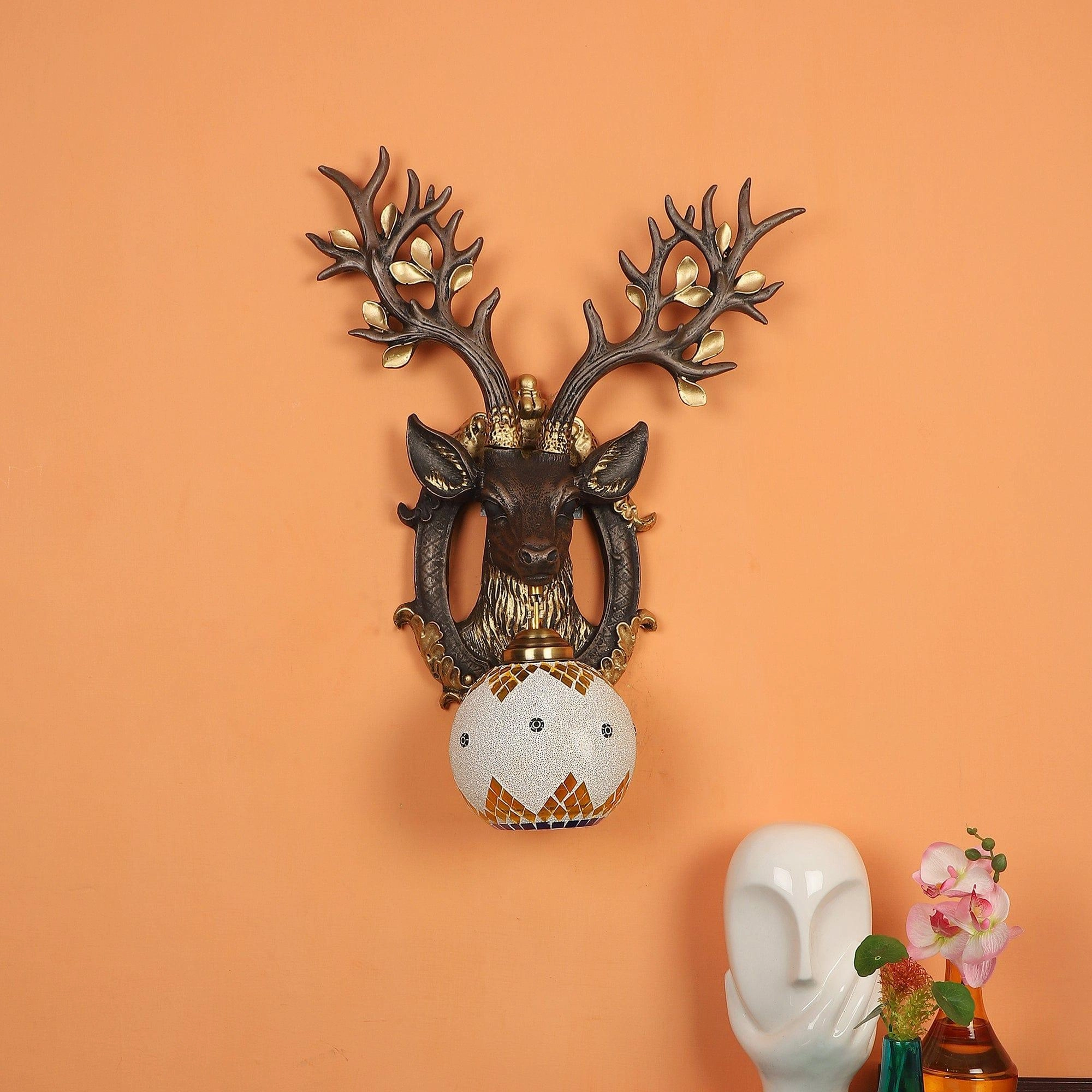 Black and Gold Wood Multicolor beautiful Reindeer design Wall Lights