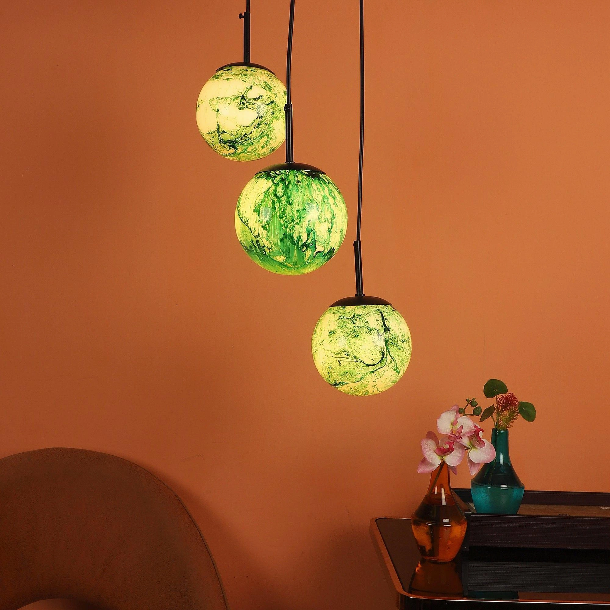 Black And Green 3 Iron Cluster Hanging Light contemporary ceiling fixture