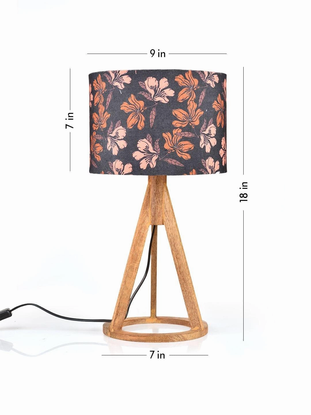 Black Flower Trio Wooden Lamp