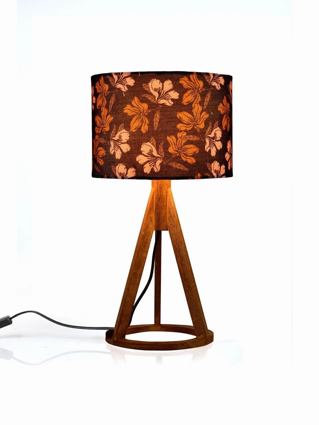 Black Flower Trio Wooden Lamp