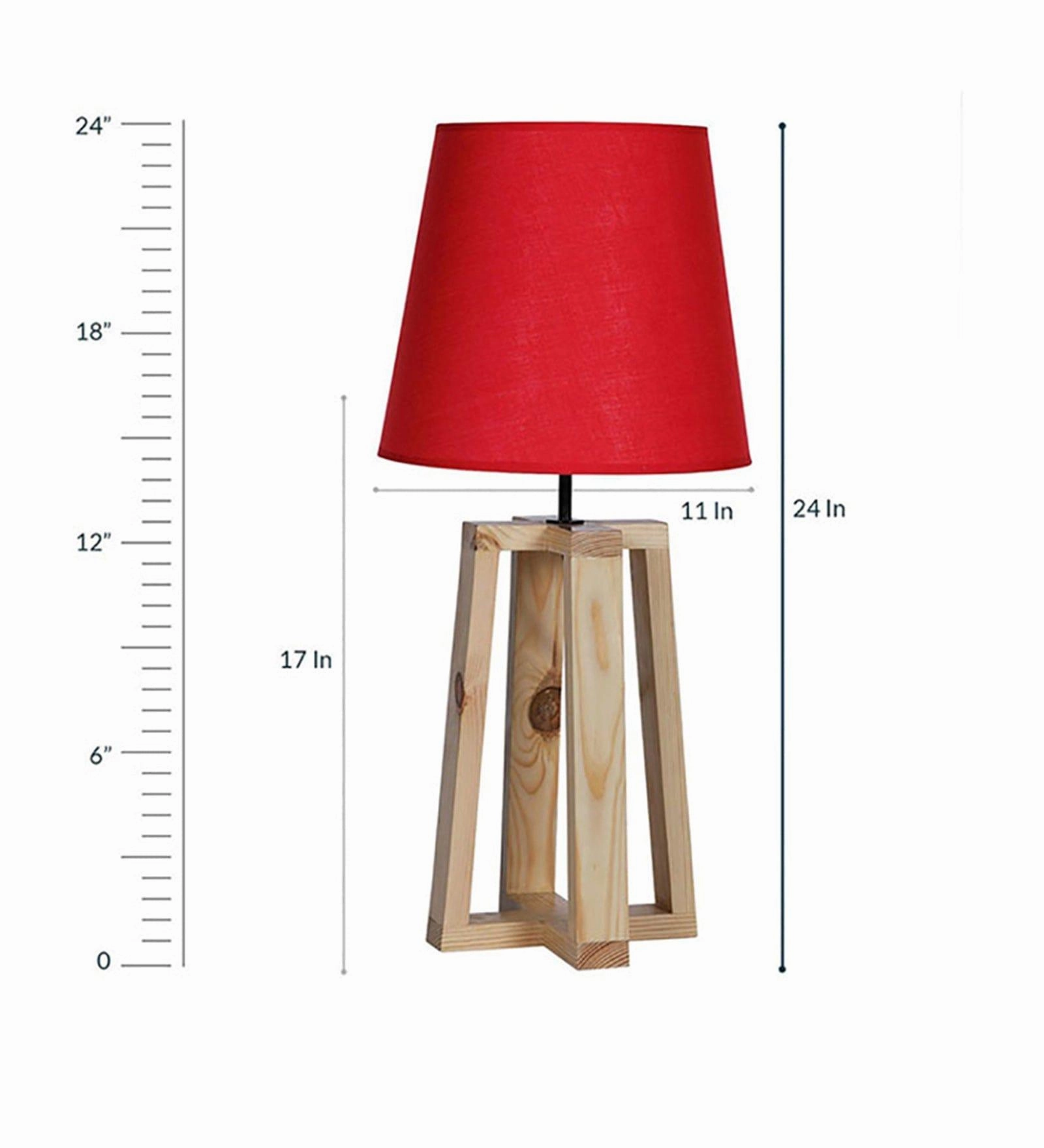 Blender Beige Wooden Table Lamp with Red Fabric Lampshade (BULB NOT INCLUDED)
