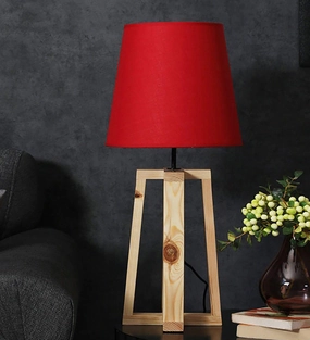 Blender Beige Wooden Table Lamp with Red Fabric Lampshade (BULB NOT INCLUDED) Louis Poulsen chandelier