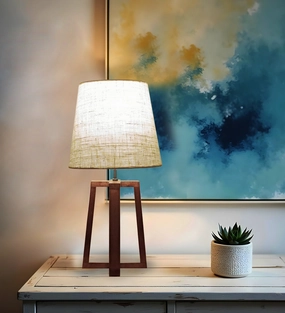 Blender Brown Wooden Table Lamp with White Fabric Lampshade (BULB NOT INCLUDED) Louis Poulsen chandelier