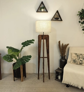 Blender Wooden Floor Lamp with Premium Beige Fabric Lampshade (BULB NOT INCLUDED) garden LED light