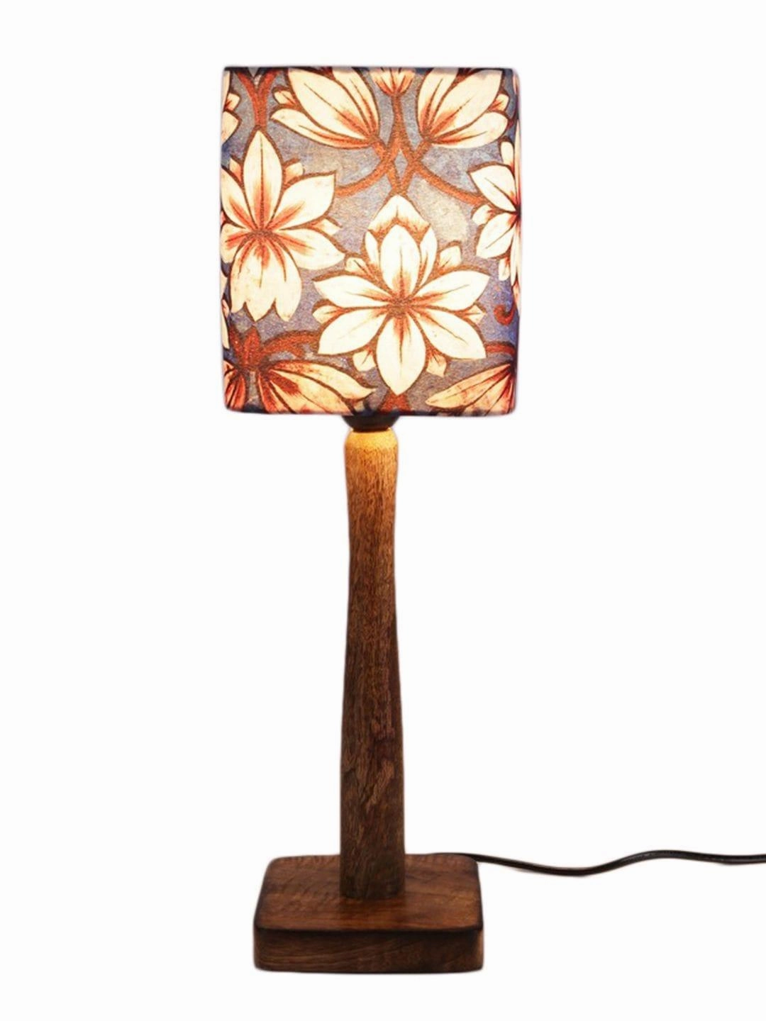 Blue Flowers Wooden Lamp