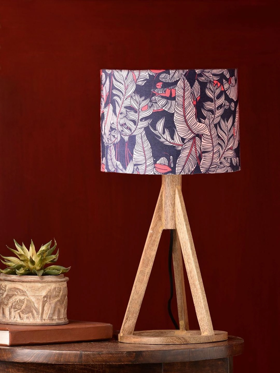 Blue Leaves Trio Wooden Lamp