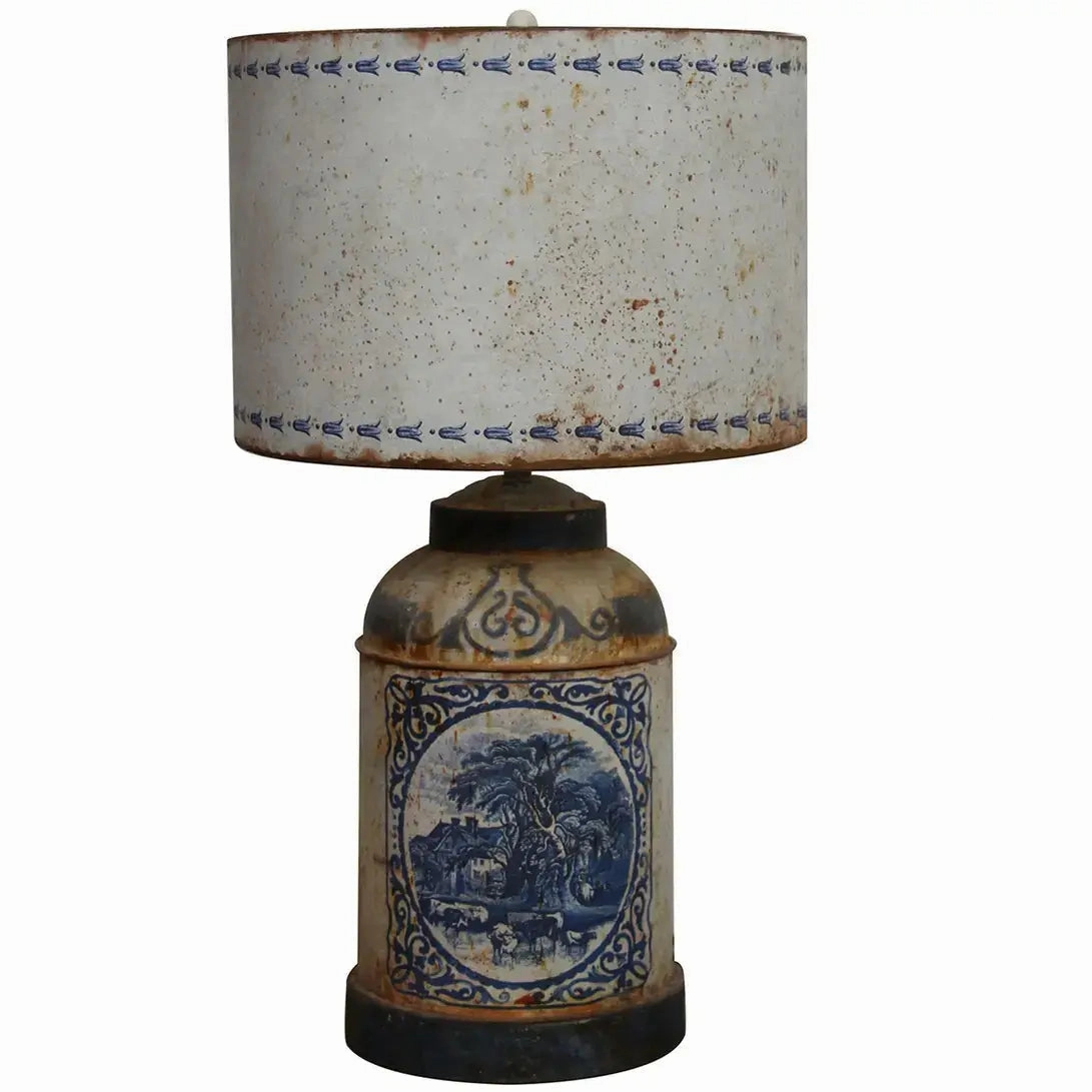 Blue Pastoral Tole Lamp Set
