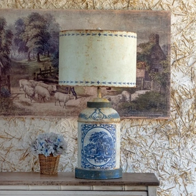 Blue Pastoral Tole Lamp Set rechargeable bedside light