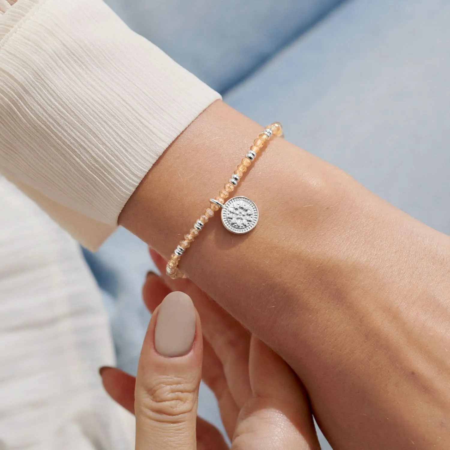 Boho Beads Coin Champagne Silver Plated Bracelet 7773 Joma Jewellery