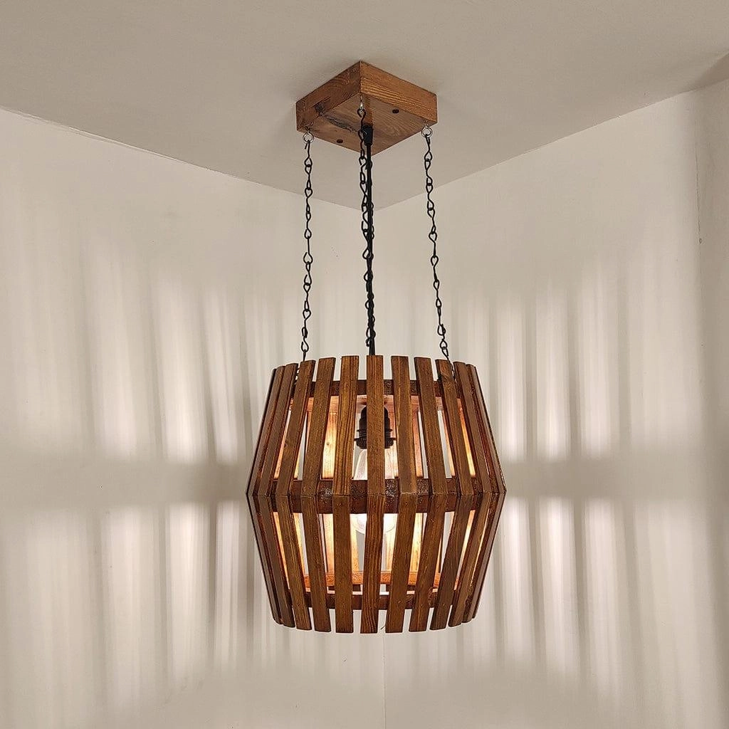 Bourbon Brown Wooden Single Hanging Lamp