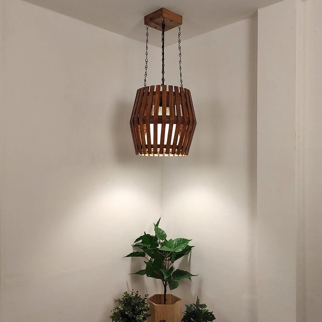 Bourbon Brown Wooden Single Hanging Lamp contemporary ceiling fixture