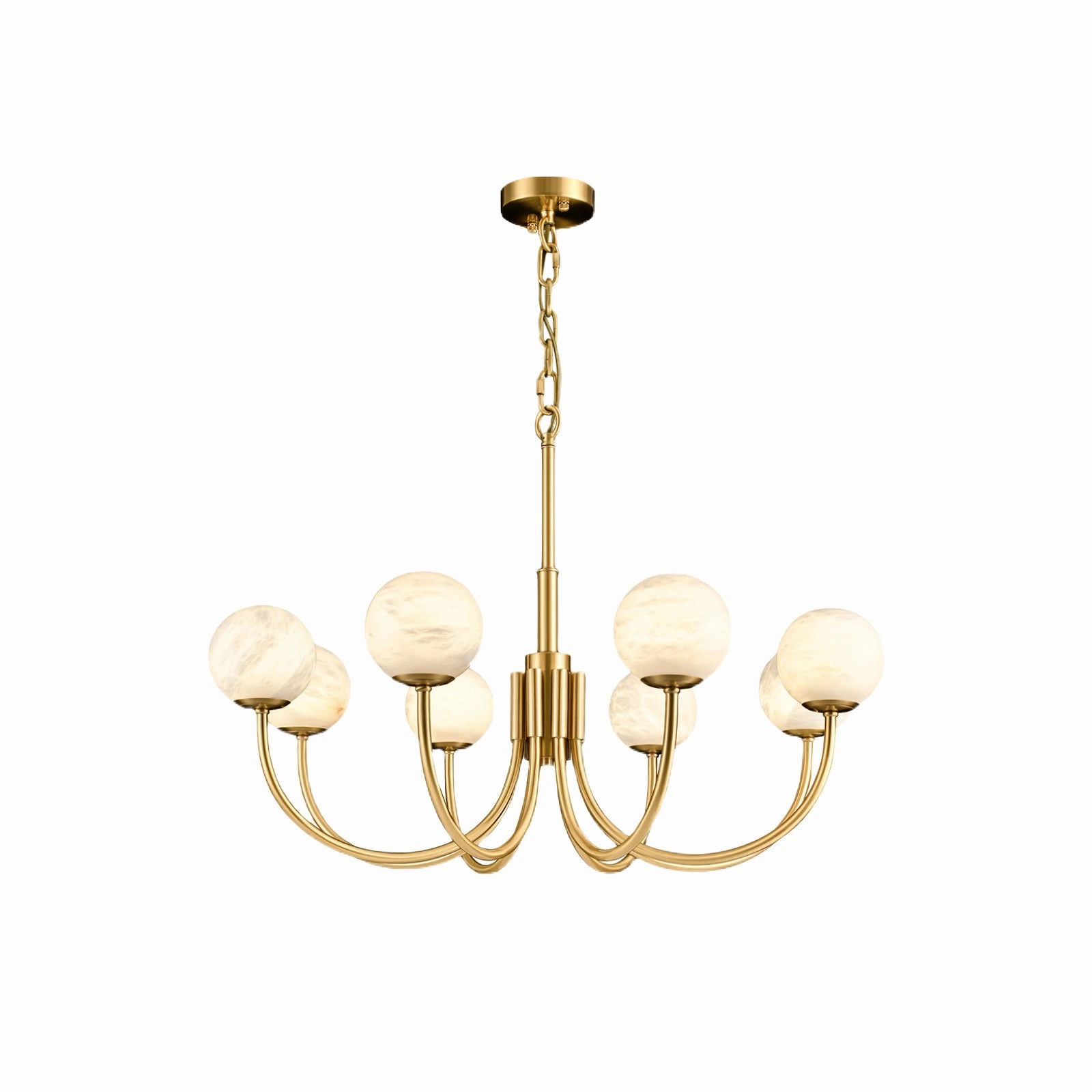 Brass Alabaster Round Chandelier