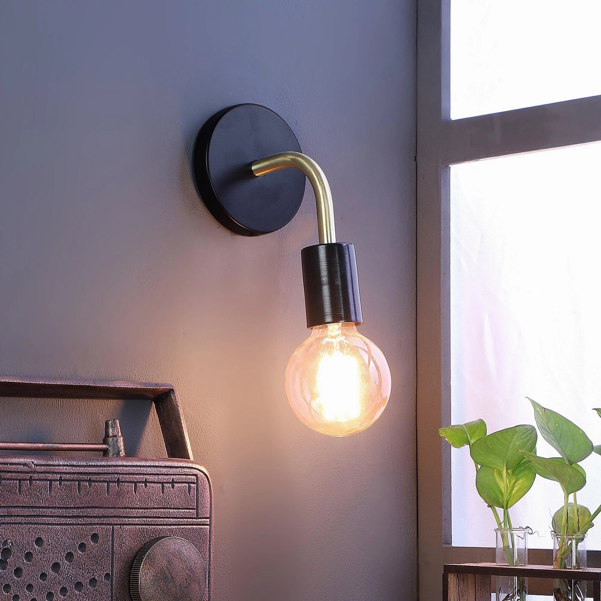 Brass Black Metal Wall Light by SS Lightings