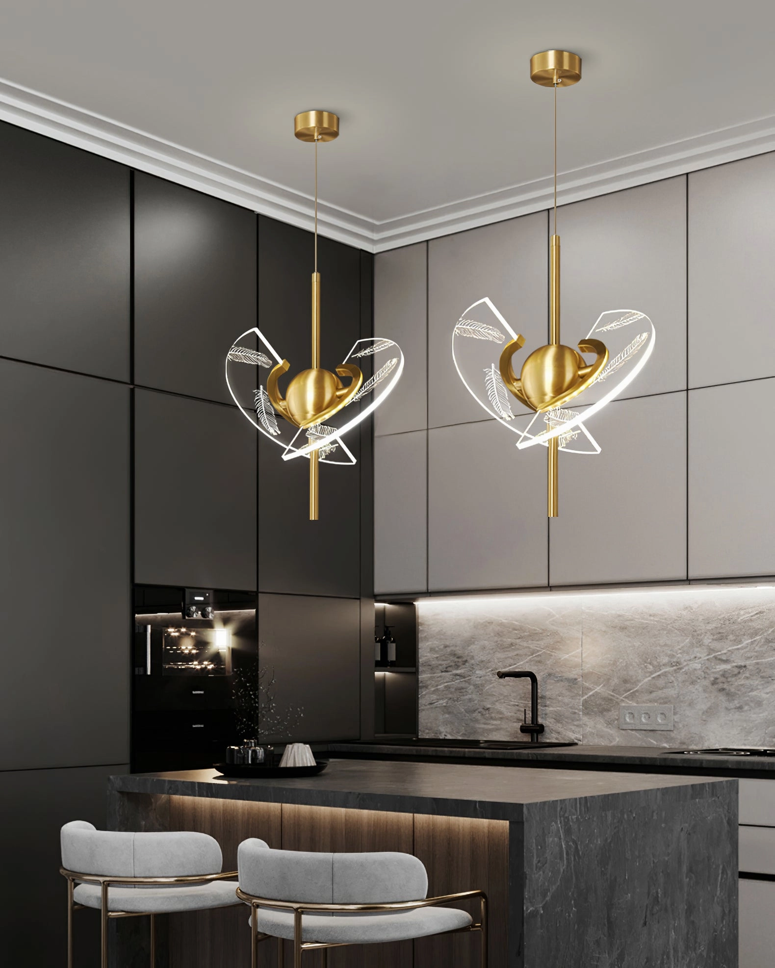 Brass Feather Pendant Lamp