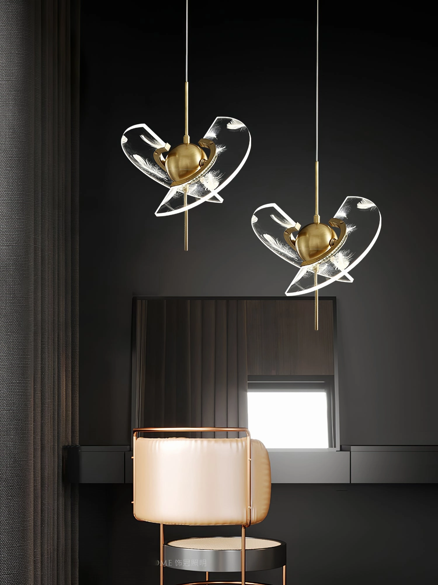 Brass Feather Pendant Lamp