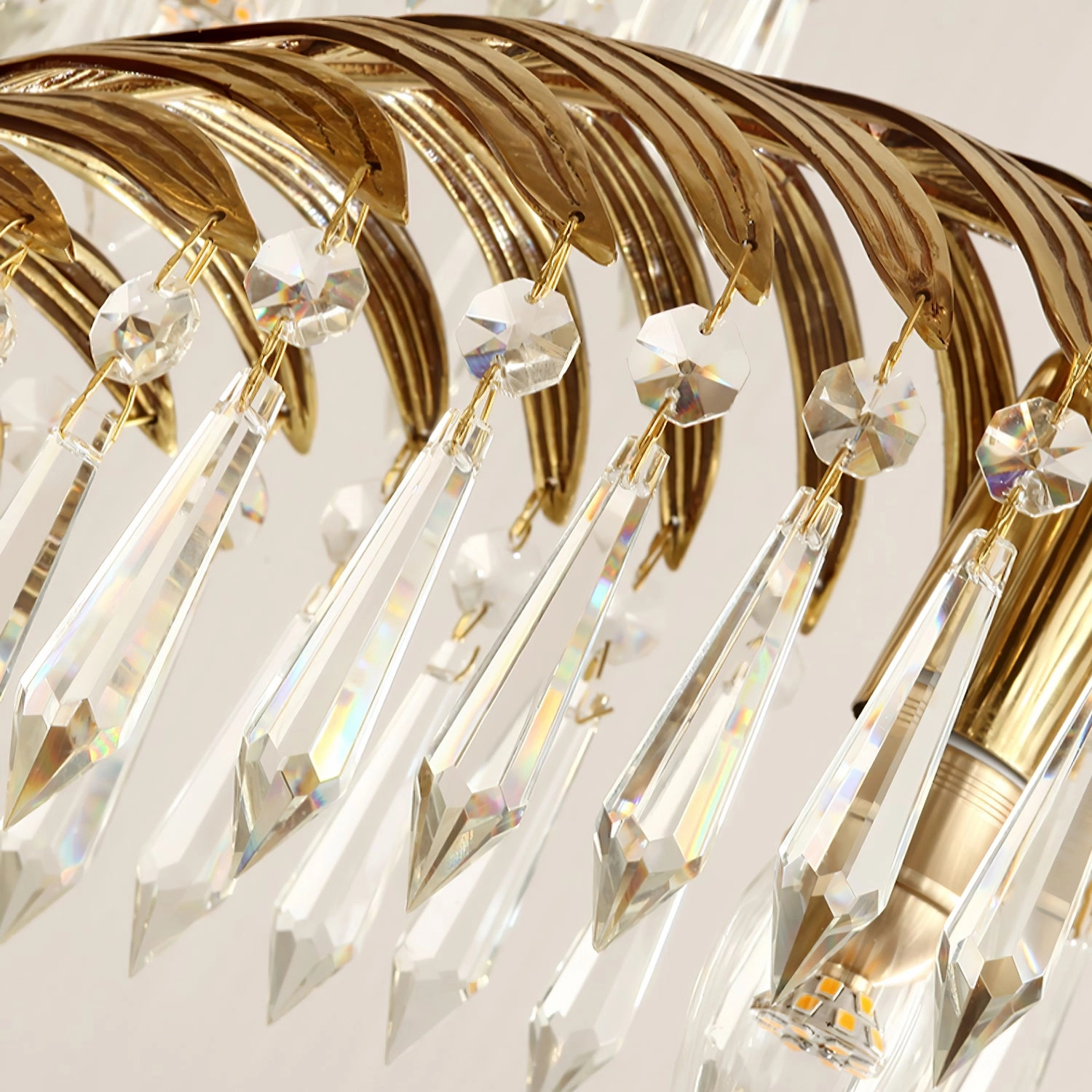 Brass Palm Leaf Crystal Chandelier
