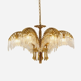 Brass Palm Leaf Crystal Chandelier modern modeling table light