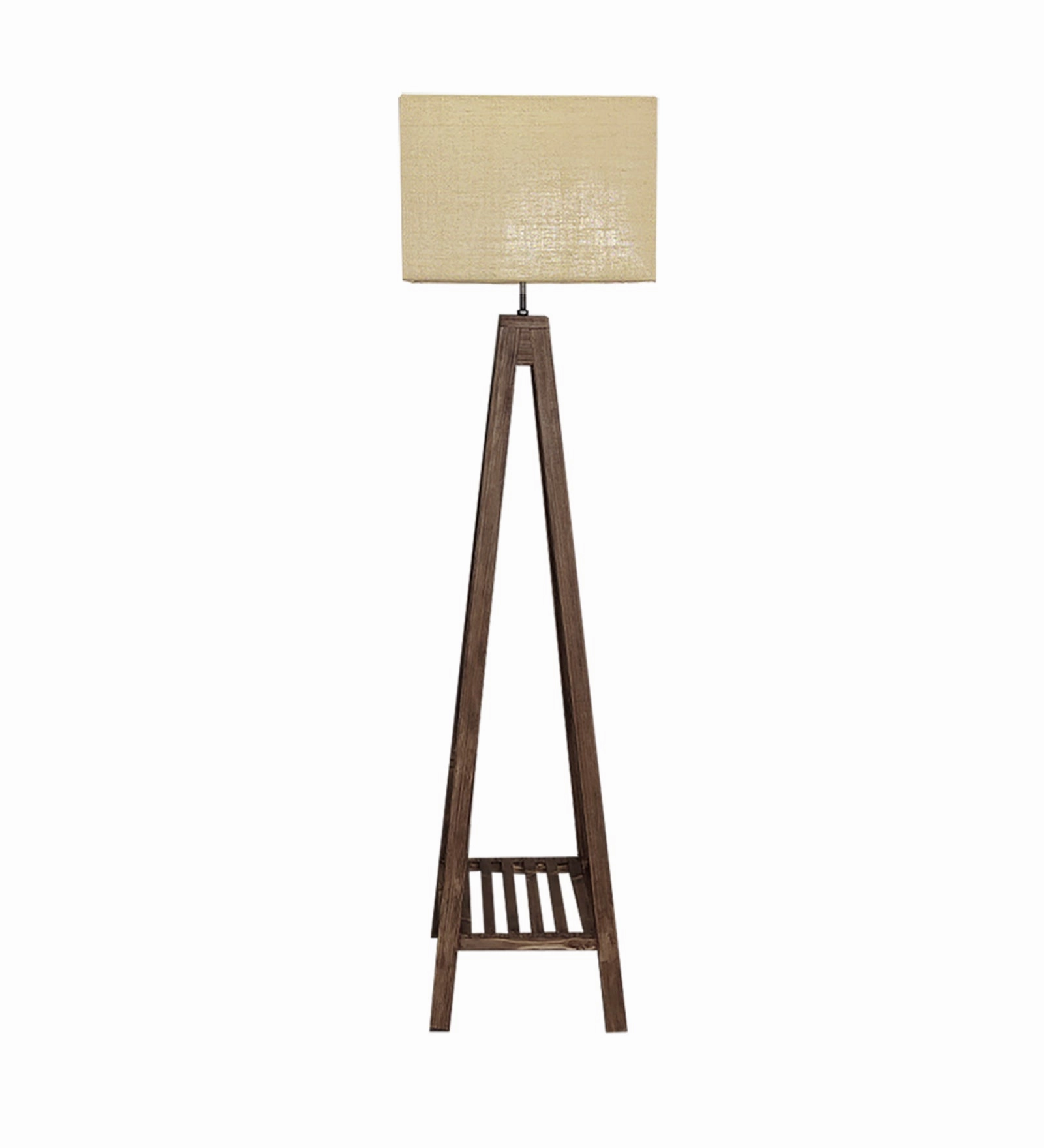 Brielle Wooden Floor Lamp with Brown Base and Beige Fabric Lampshade (BULB NOT INCLUDED)