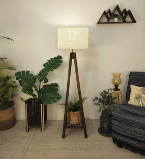 Brielle Wooden Floor Lamp with Brown Base and Beige Fabric Lampshade (BULB NOT INCLUDED) garden LED light