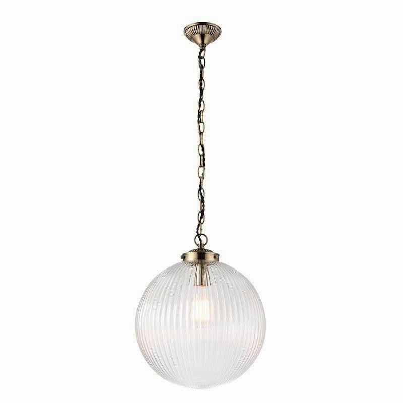 Brydon 1 Light Clear Ribbed Glass & Brass Pendant - 35cm