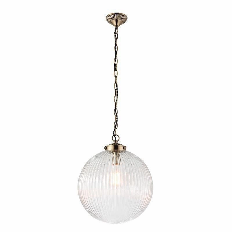 Brydon 1 Light Clear Ribbed Glass & Brass Pendant - 35cm