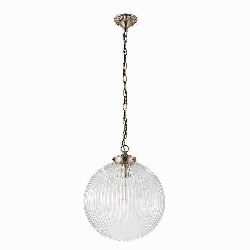 Brydon 1 Light Clear Ribbed Glass & Brass Pendant - 35cm