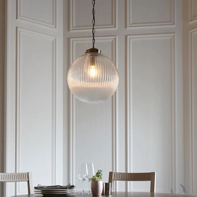 Brydon 1 Light Clear Ribbed Glass & Brass Pendant - 35cm modern ceiling lamp