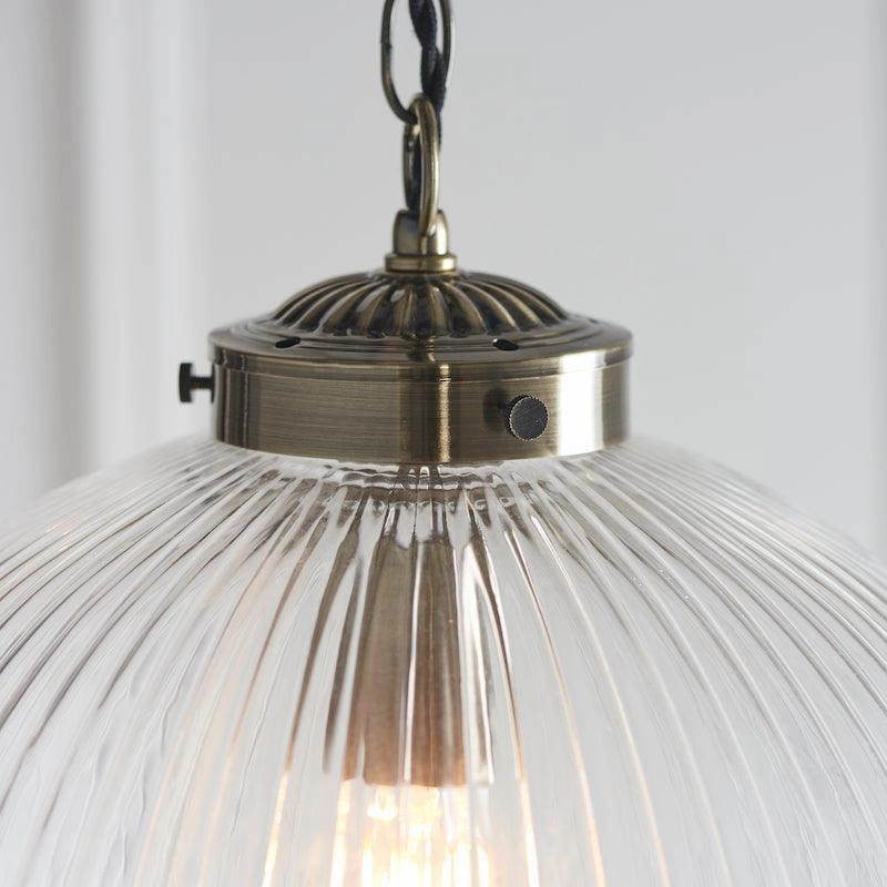 Brydon 1 Light Clear Ribbed Glass & Brass Pendant - 35cm