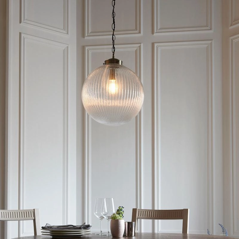 Brydon 1 Light Clear Ribbed Glass & Brass Pendant - 35cm modern ceiling lamp