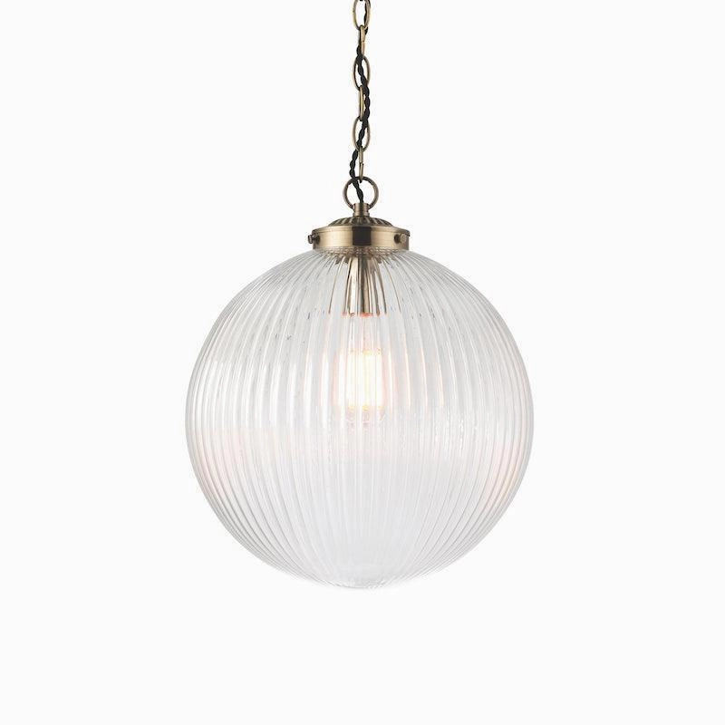Brydon 1 Light Clear Ribbed Glass & Brass Pendant - 35cm