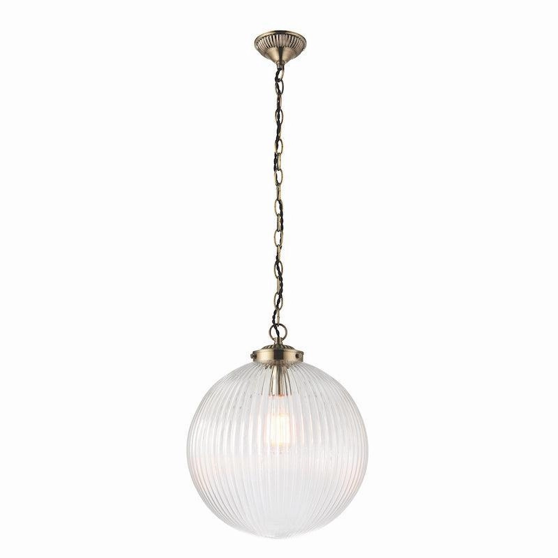Brydon 1 Light Clear Ribbed Glass & Brass Pendant - 35cm
