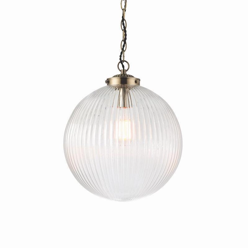 Brydon 1 Light Clear Ribbed Glass & Brass Pendant - 35cm