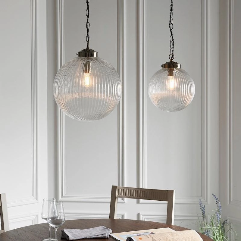 Brydon 1 Light Pendant Ribbed Glass & Antique Brass - 25cm