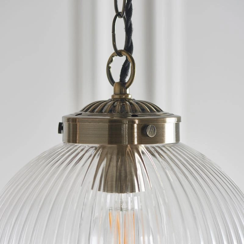 Brydon 1 Light Pendant Ribbed Glass & Antique Brass - 25cm