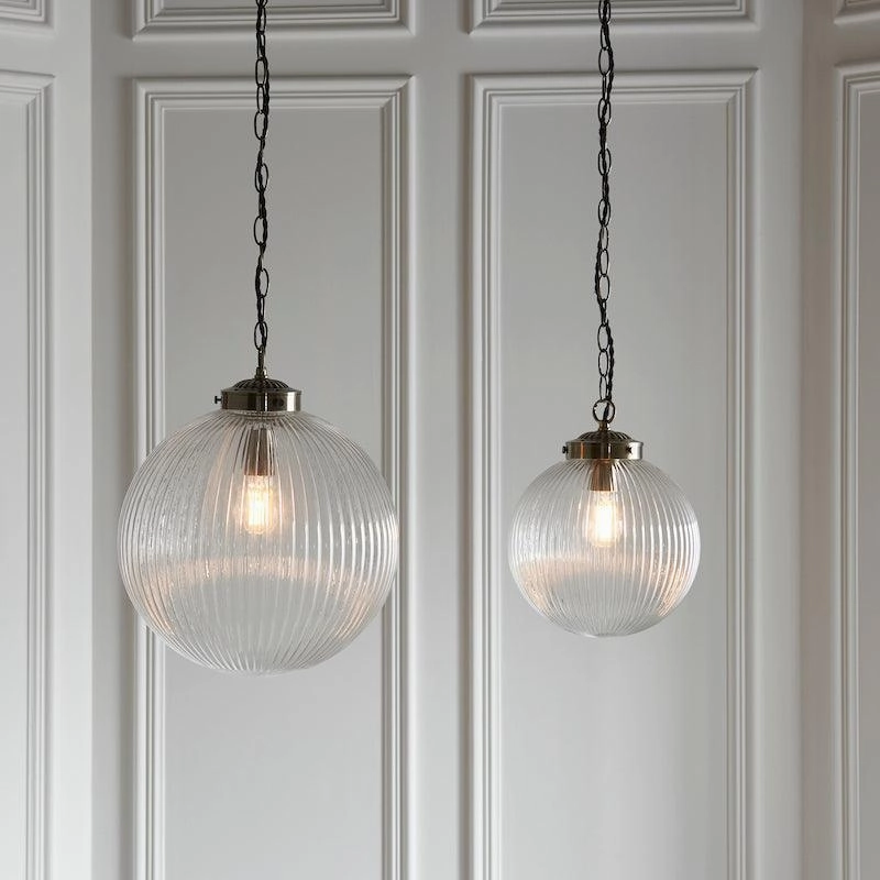 Brydon 1 Light Pendant Ribbed Glass & Antique Brass - 25cm