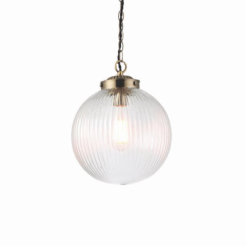 Brydon 1 Light Pendant Ribbed Glass & Antique Brass - 25cm