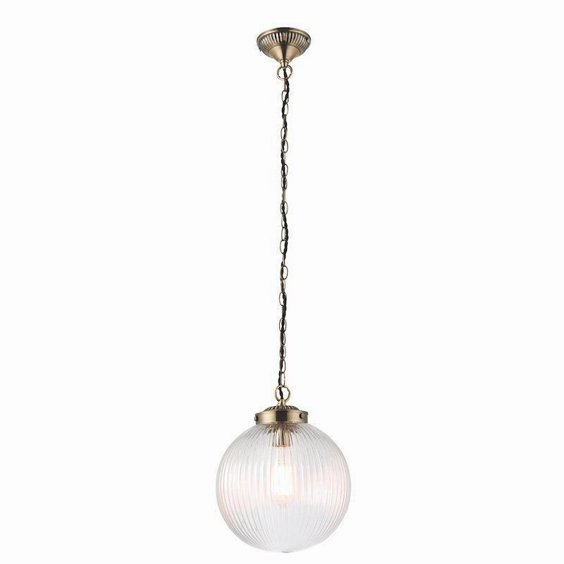 Brydon 1 Light Pendant Ribbed Glass & Antique Brass - 25cm