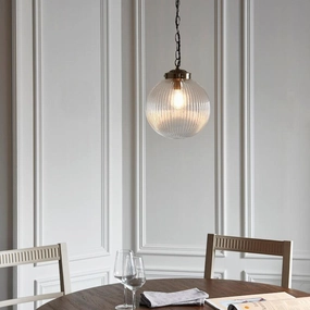 Brydon 1 Light Pendant Ribbed Glass & Antique Brass - 25cm simple ceiling design light