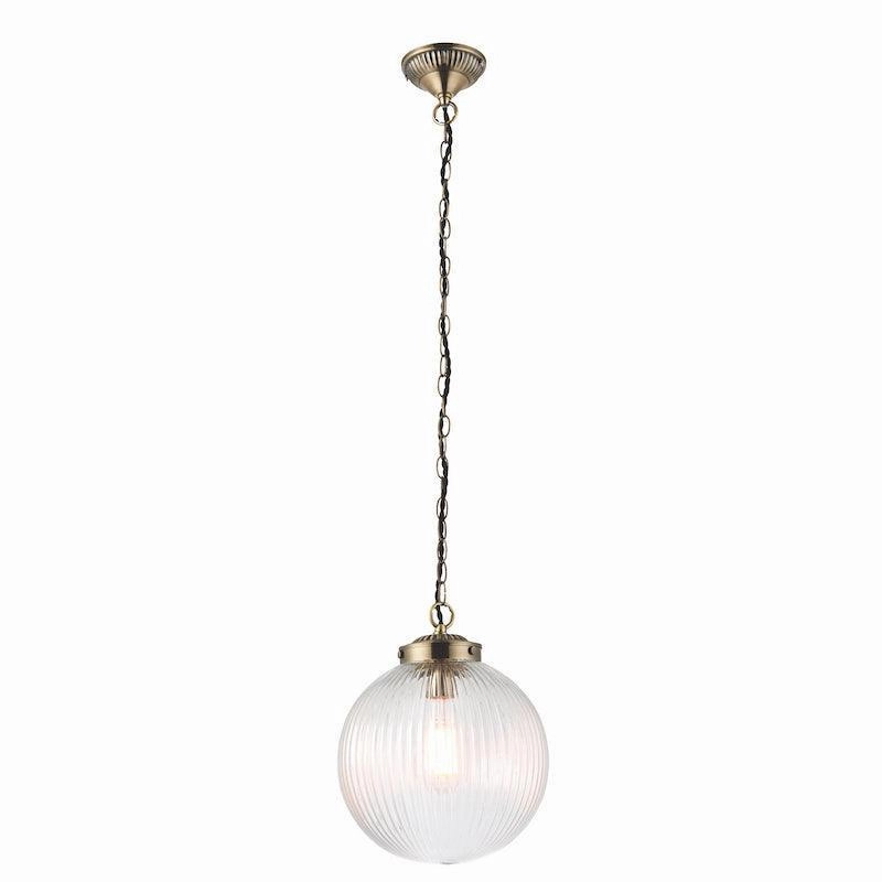 Brydon 1 Light Pendant Ribbed Glass & Antique Brass - 25cm