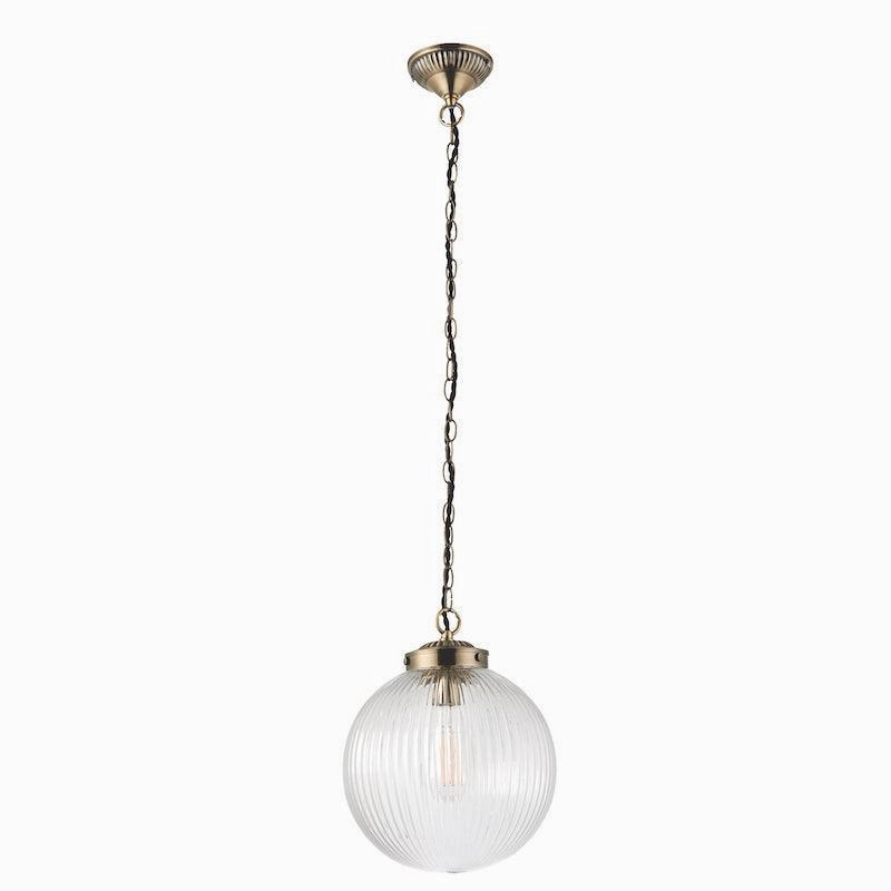 Brydon 1 Light Pendant Ribbed Glass & Antique Brass - 25cm